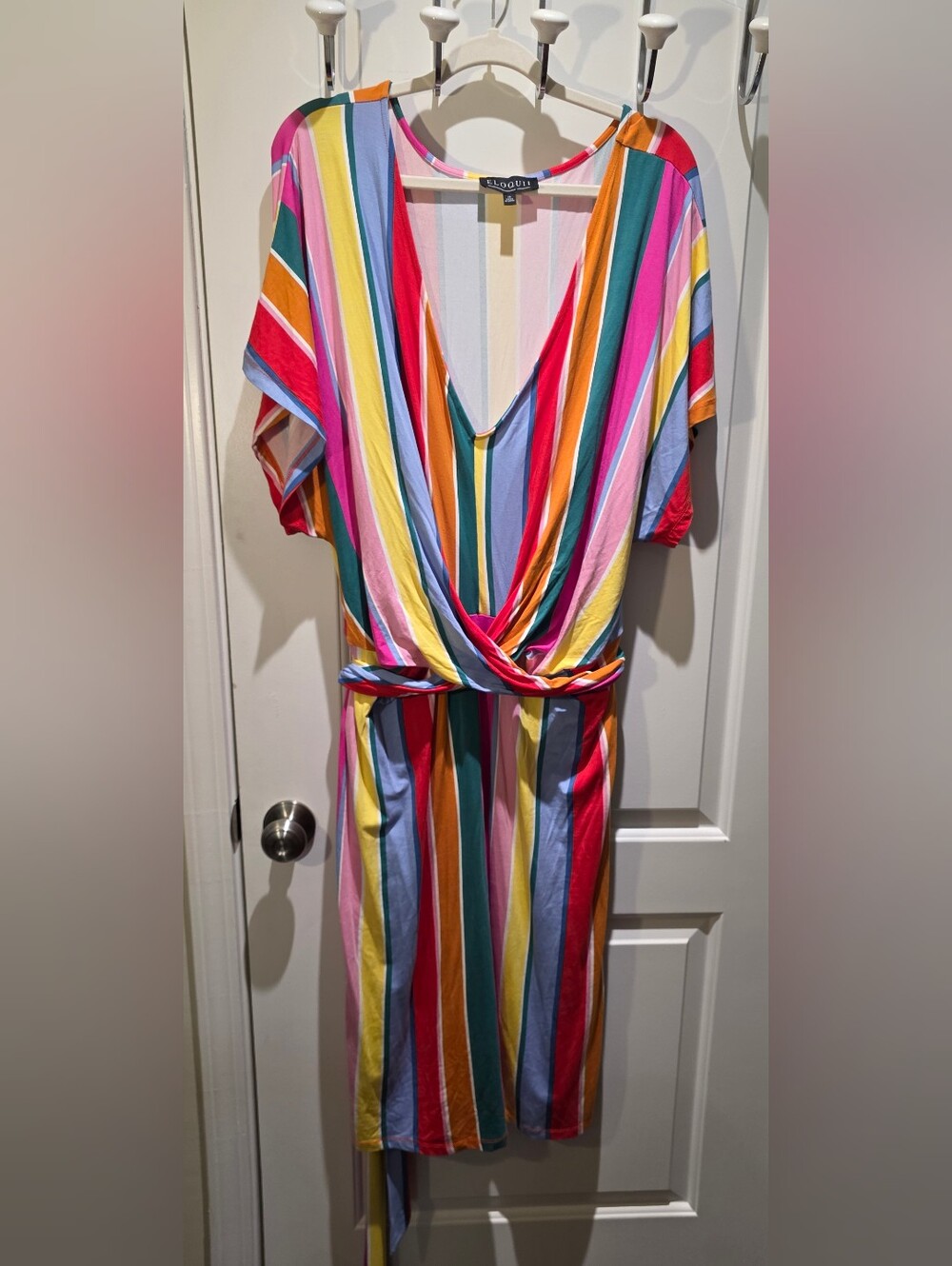 Colorful Stripe Wrap Midi Dress by ELOQUII Size 18